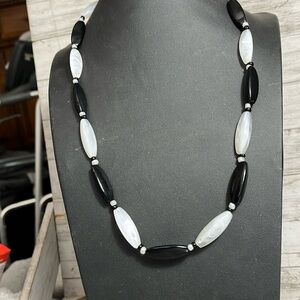 Vintage Joan Rivers Black and White Long Bead Statement Necklace
